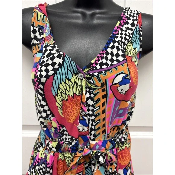 Mara Hoffman Sleeveless V- Neck Tropical Print Shorts Romper Women's Size Small - Picture 2 of 9